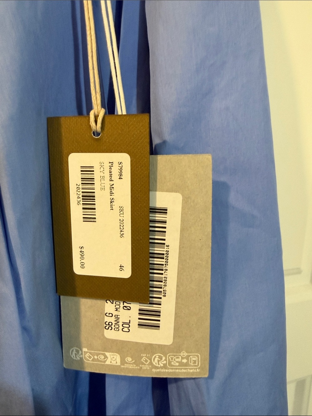 Aspesi Pleated Midi Skirt Sky Blue XL NWT - Picture 10 of 14